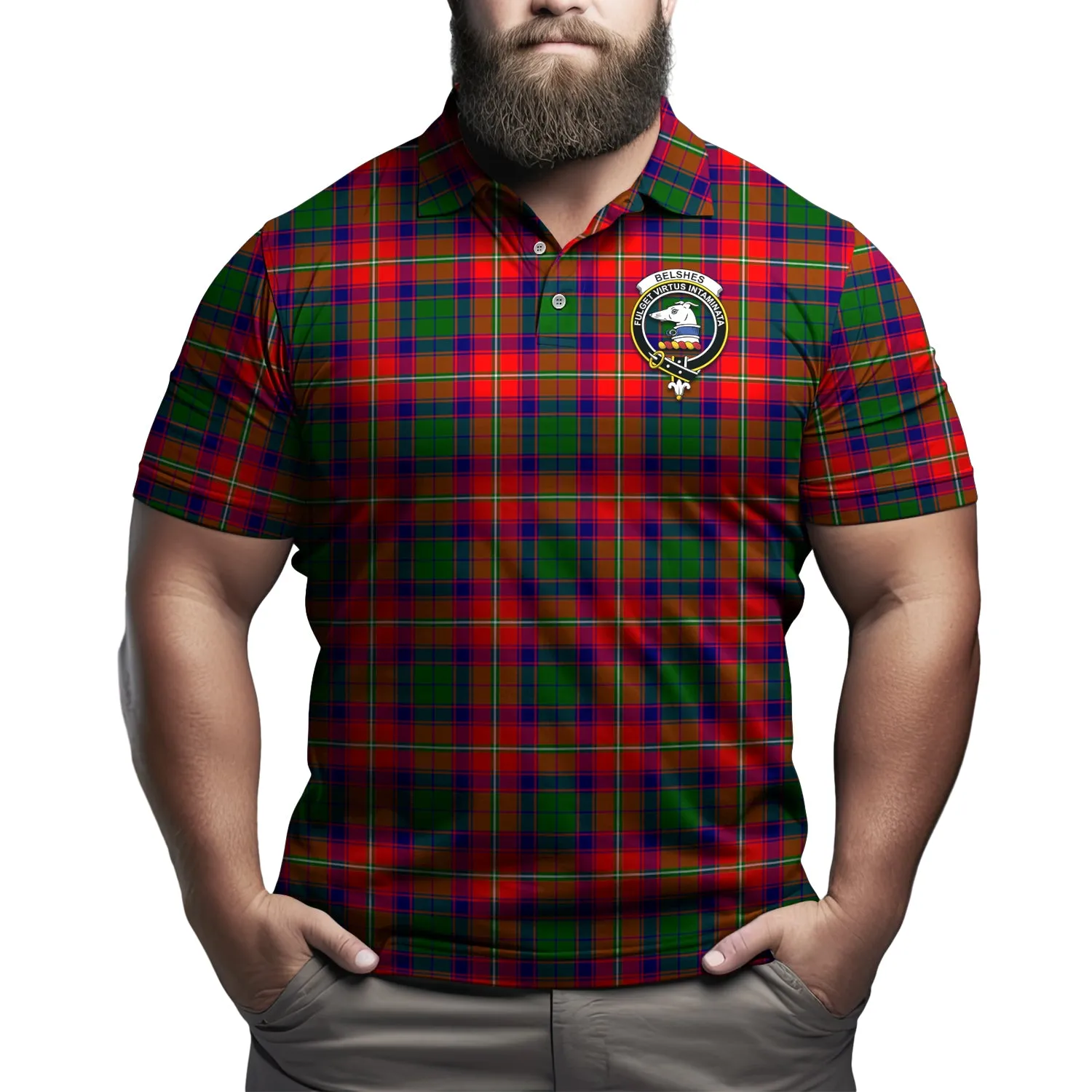 Belshes Tartan Men's Polo Shirt with Family Crest