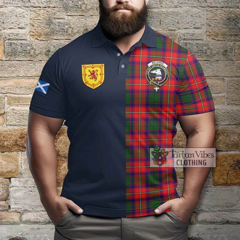 Belshes Tartan Polo Shirt Alba with Scottish Lion Royal Arm Half Style