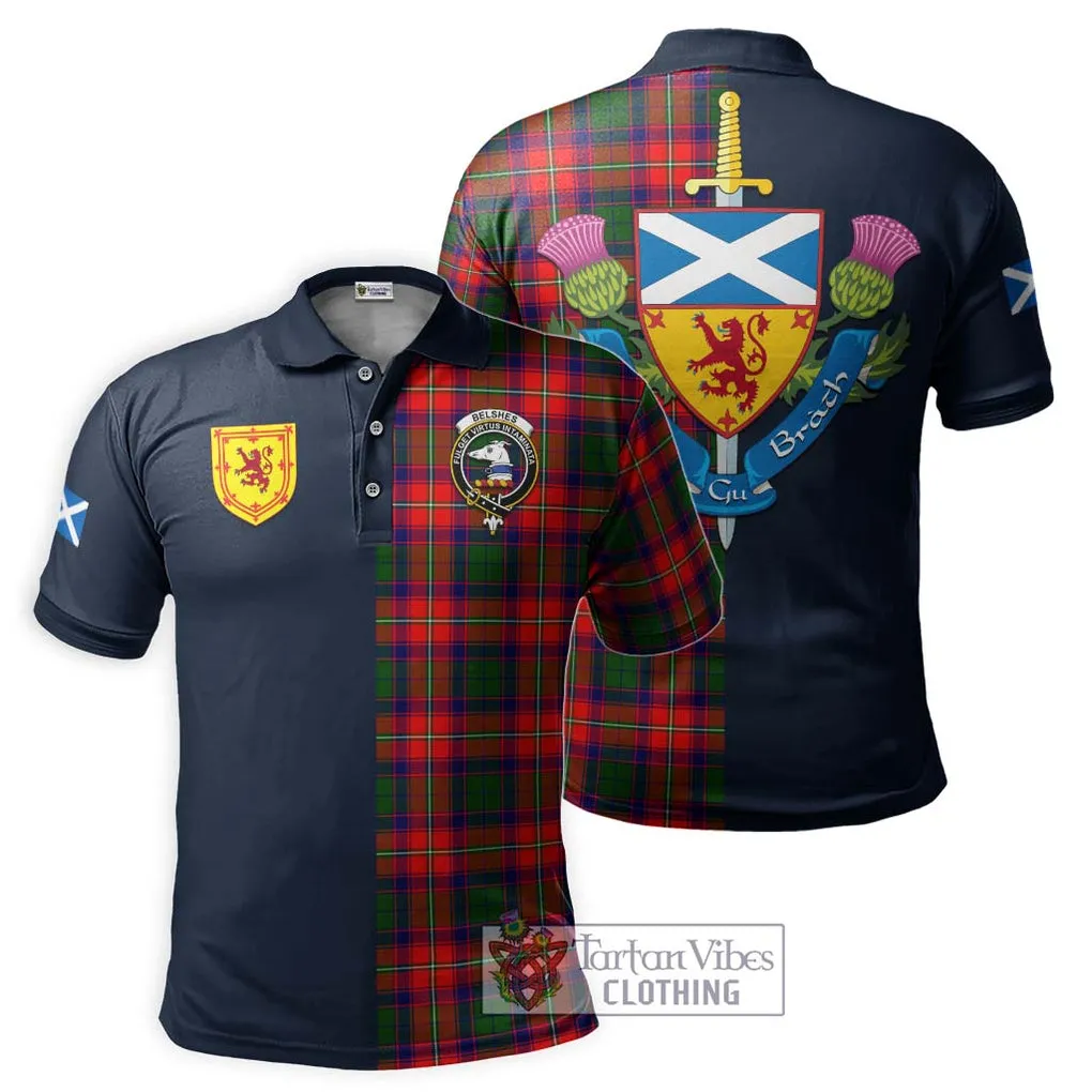 Belshes Tartan Polo Shirt Alba with Scottish Lion Royal Arm Half Style