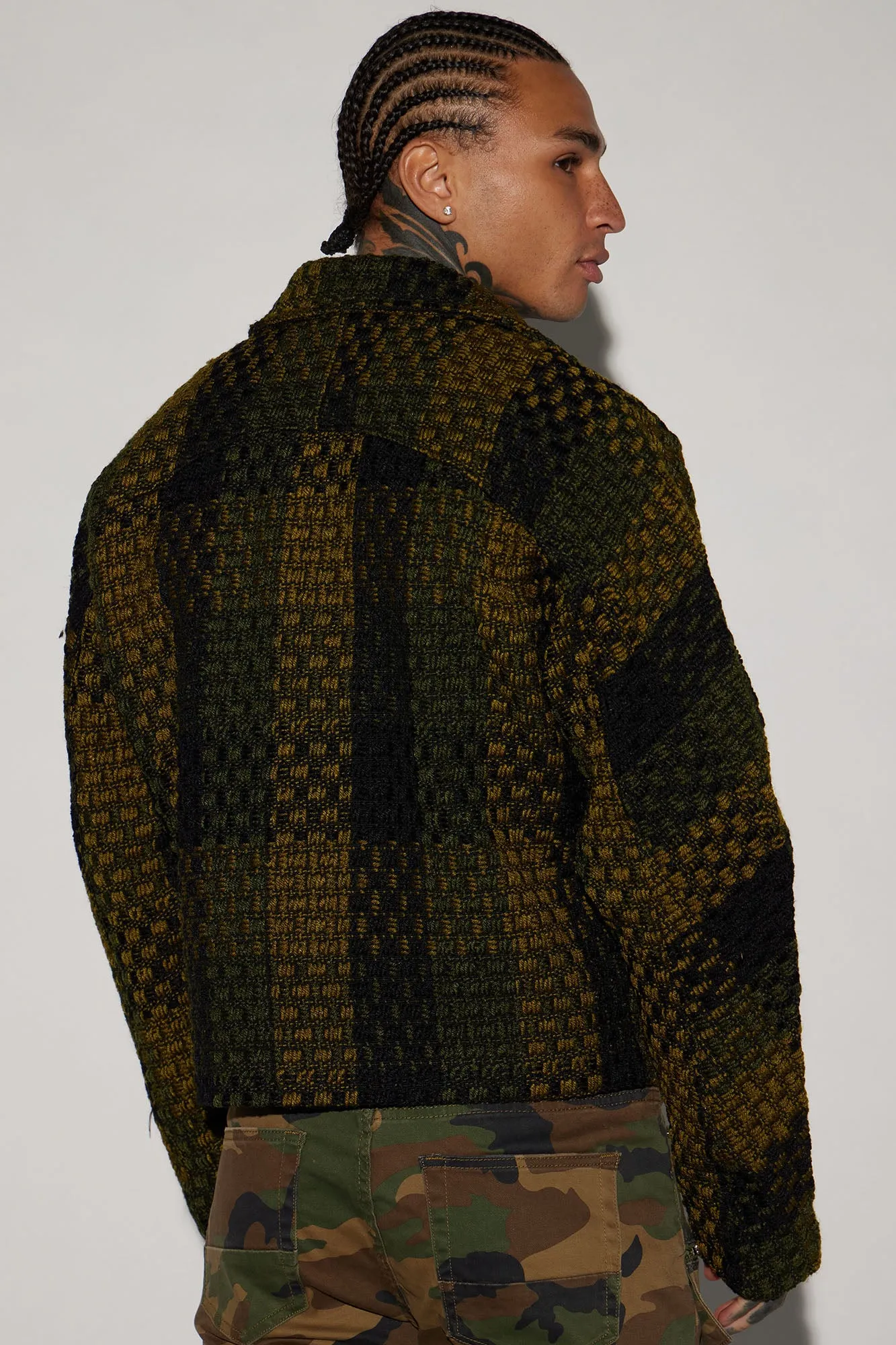 Beverly Tweed Cropped Chore Jacket - Green/combo