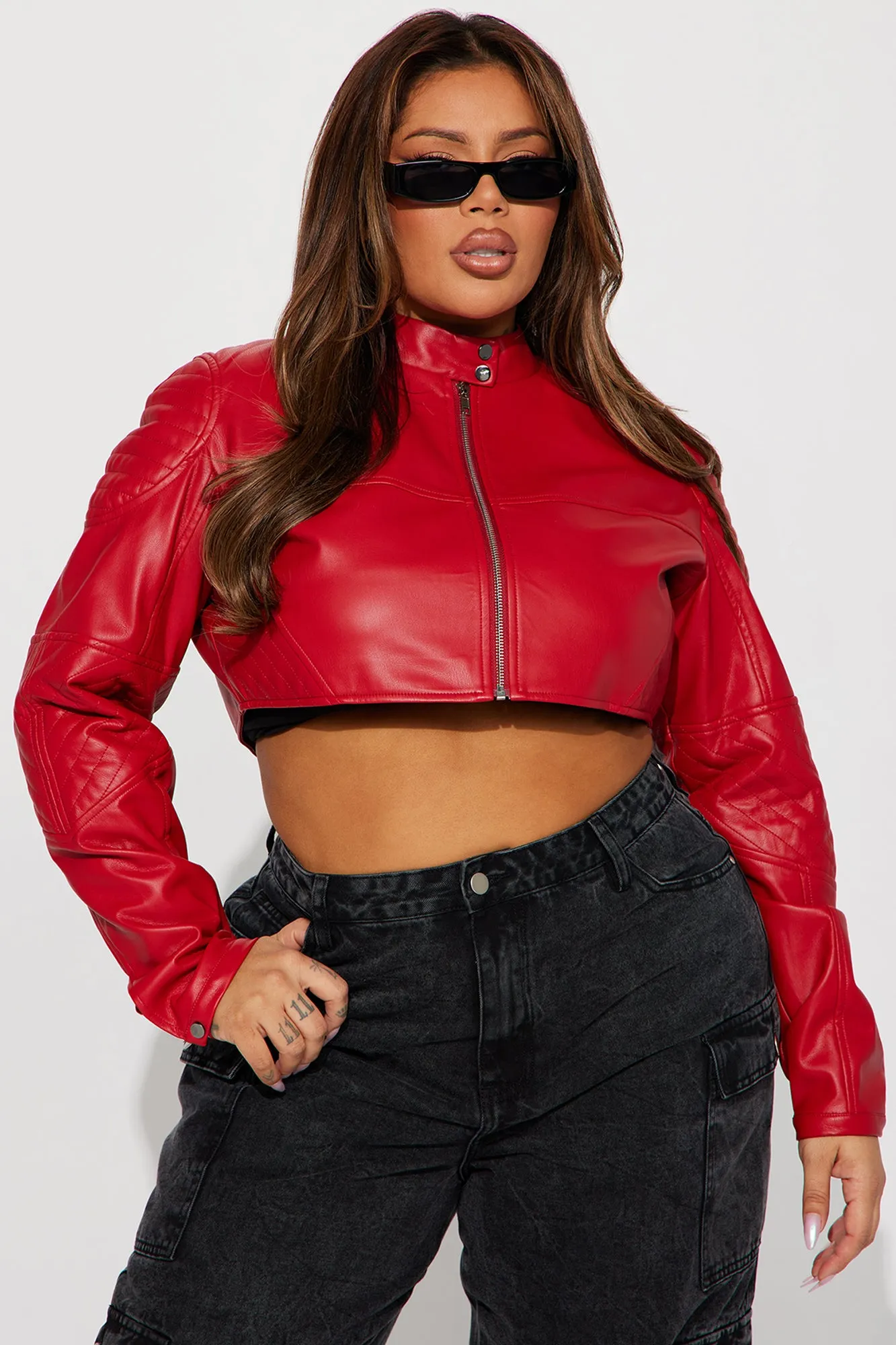 Biker Club Faux Leather Jacket - Red