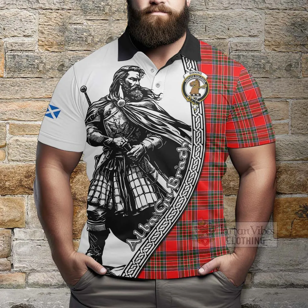 Binning Tartan Clan Crest Polo Shirt with Highlander Warrior Celtic Style