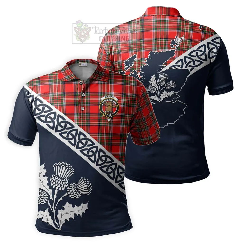 Binning Tartan Polo Shirt Featuring Thistle and Scotland Map