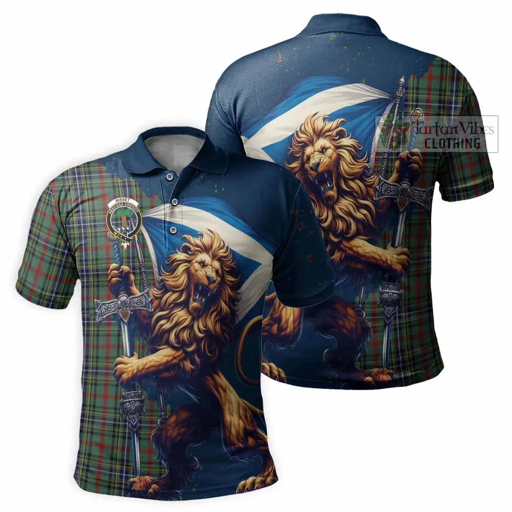 Bisset Tartan Family Crest Men's Polo Shirt with Scottish Majestic Lion