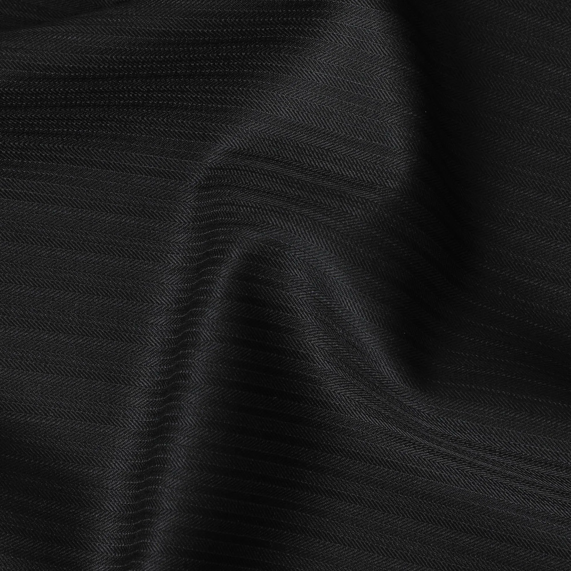 Black Premium English super 150's wool and cashmere suiting fabric with same tone stripe in herringbone design-D11423