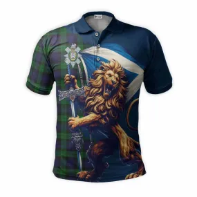 Black Watch Tartan Family Crest Men's Polo Shirt with Scottish Majestic Lion