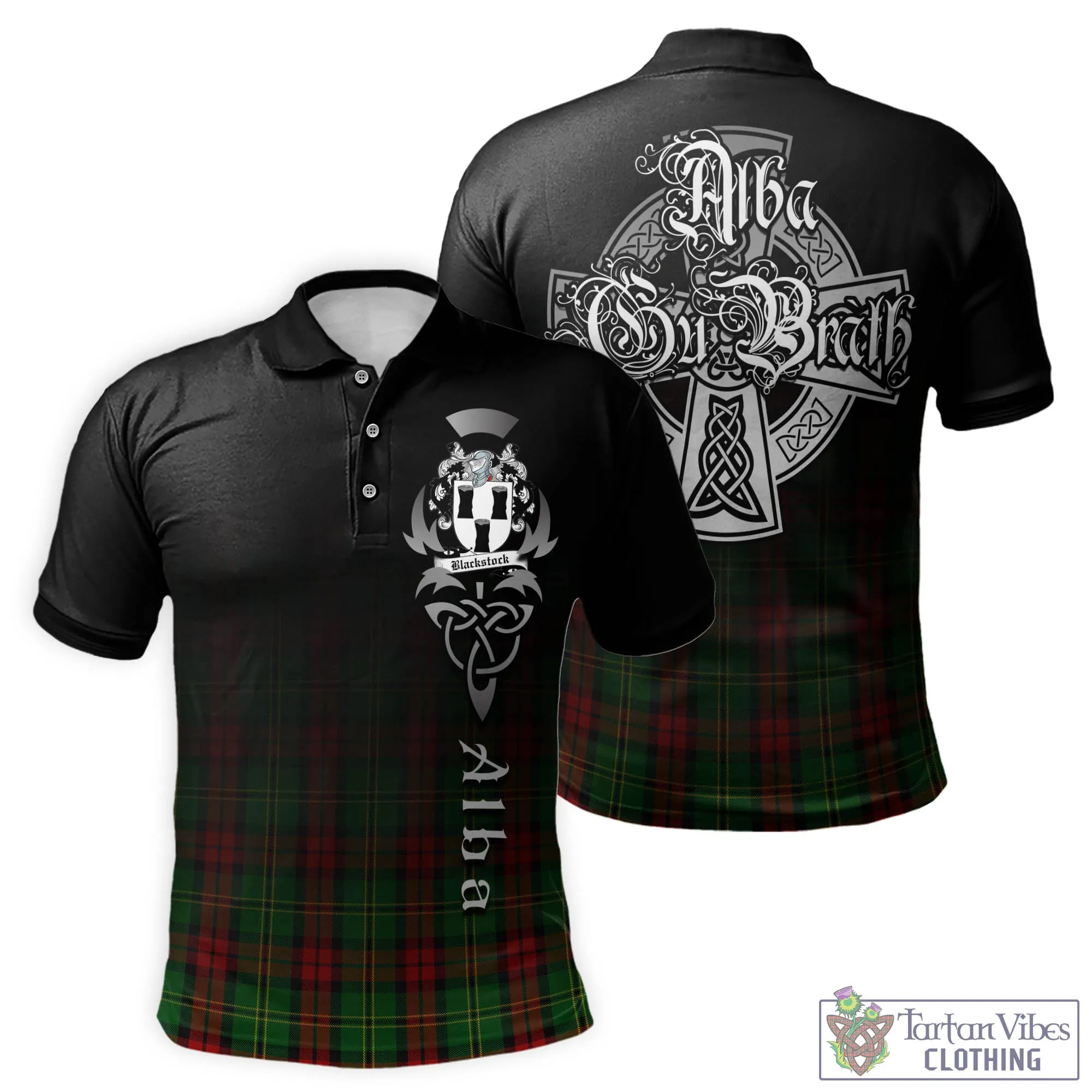 Blackstock Hunting Tartan Polo Shirt Featuring Alba Gu Brath Family Crest Celtic Inspired