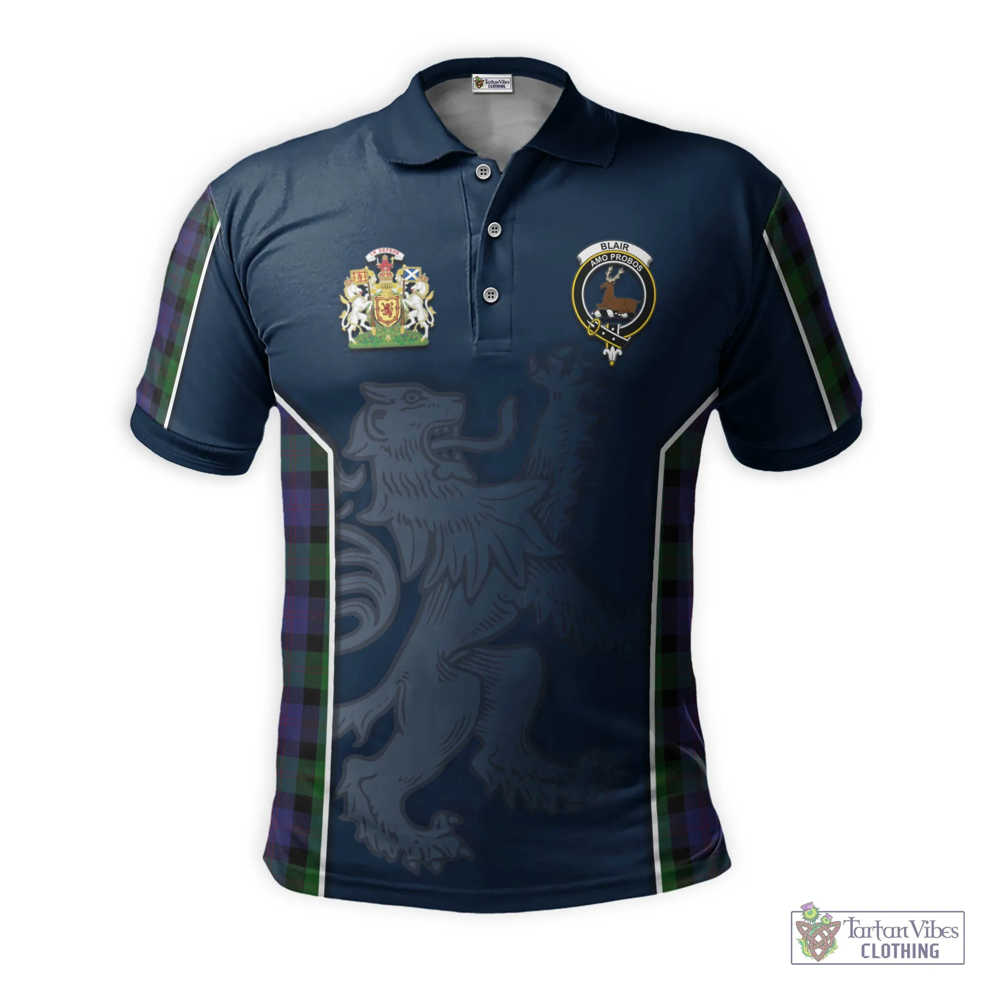 Blair Tartan Men's Polo Shirt with Family Crest and Lion Rampant Vibes Sport Style