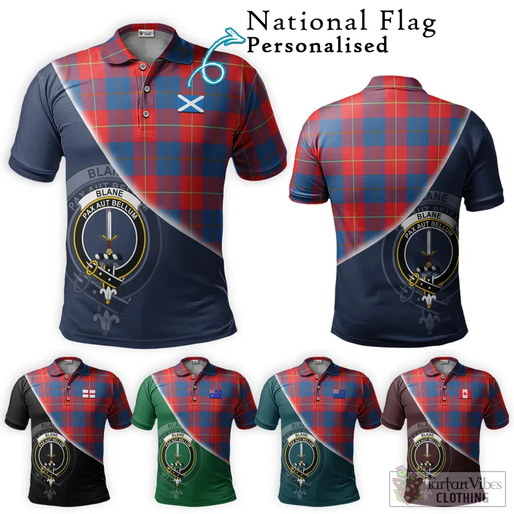 Blane Tartan Polo Shirt with Personalised National Flag and Family Crest Half Style