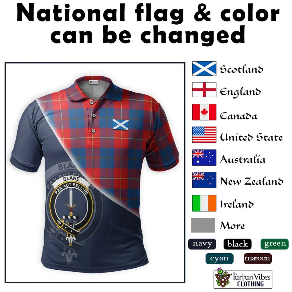 Blane Tartan Polo Shirt with Personalised National Flag and Family Crest Half Style