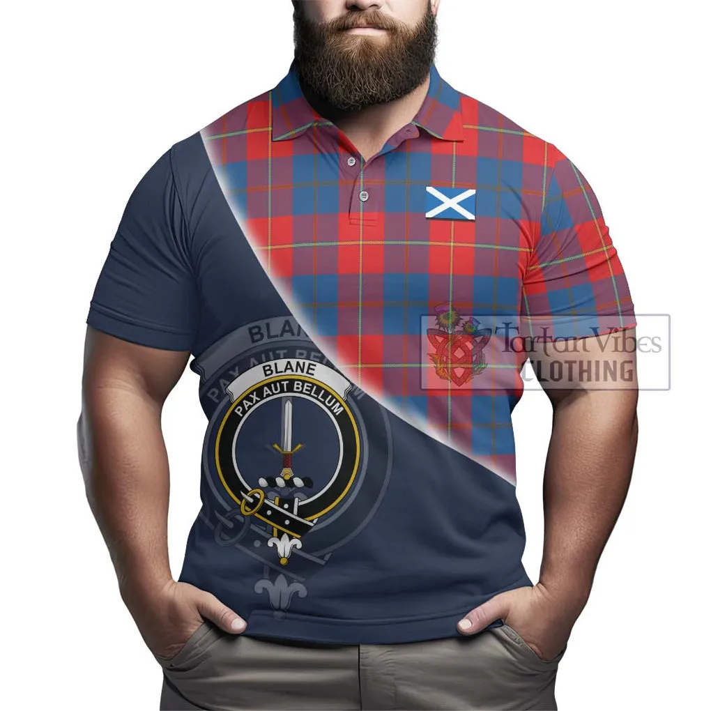 Blane Tartan Polo Shirt with Personalised National Flag and Family Crest Half Style