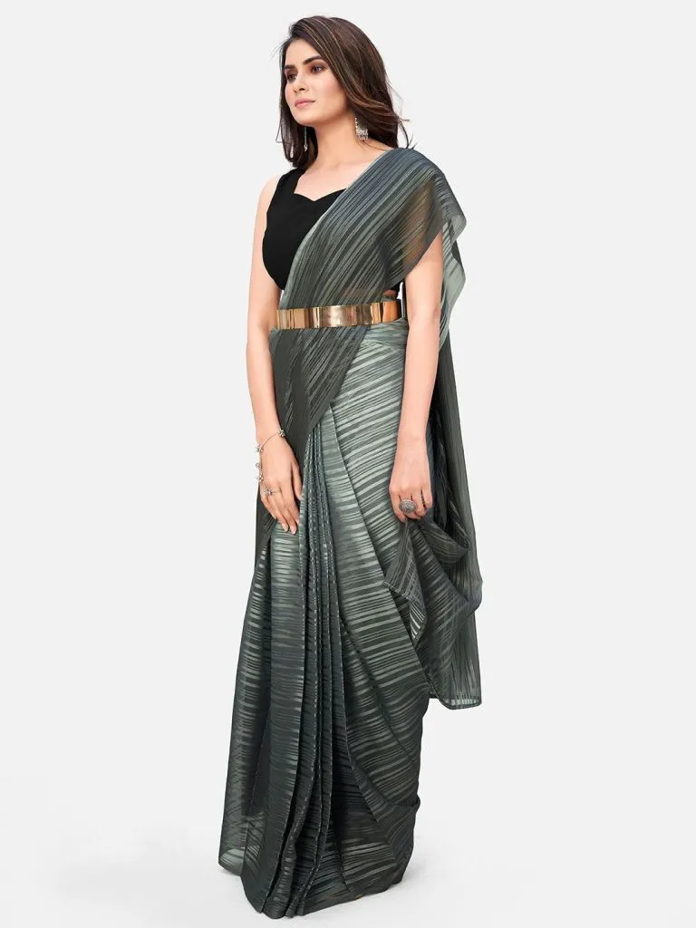 Blazeing Grey Ready to Wear Saree With Metal Belt