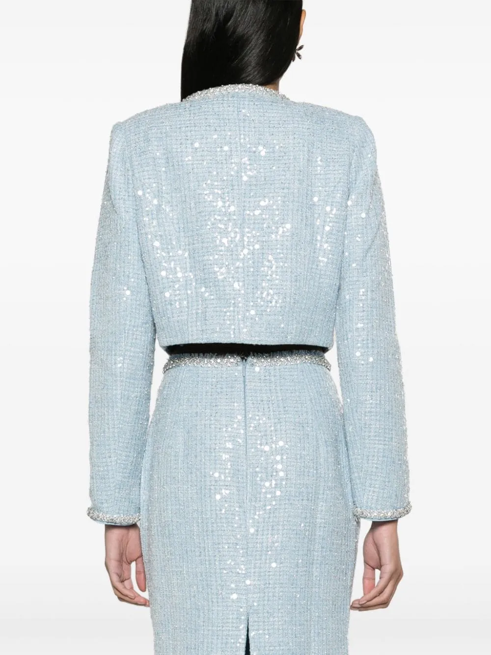 Blue Sequin Boucle Cropped Jacket