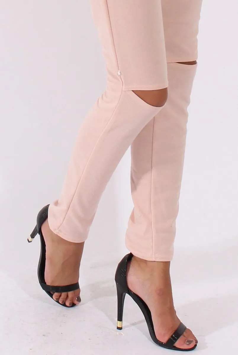 Blush Bardot Split Knee Jumpsuit - Coran