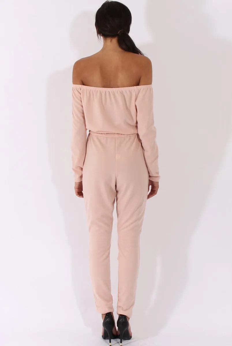 Blush Bardot Split Knee Jumpsuit - Coran