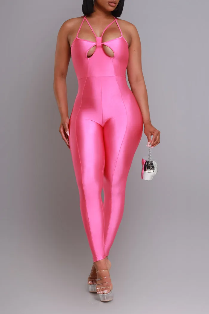 Body On Me Cut Out Halter Jumpsuit - Fuchsia