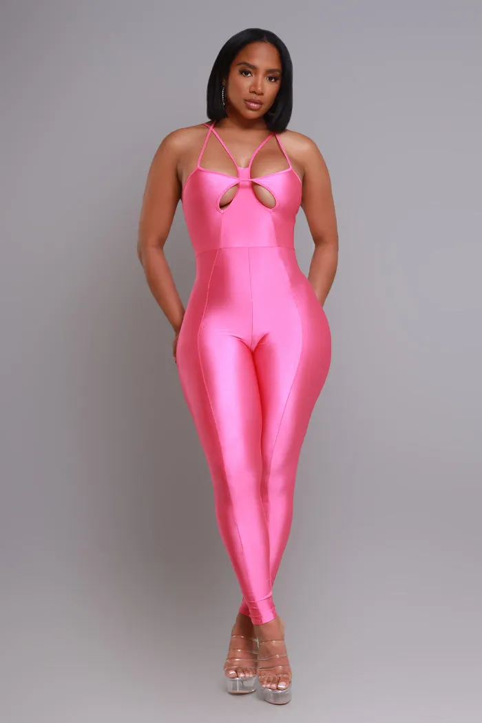 Body On Me Cut Out Halter Jumpsuit - Fuchsia