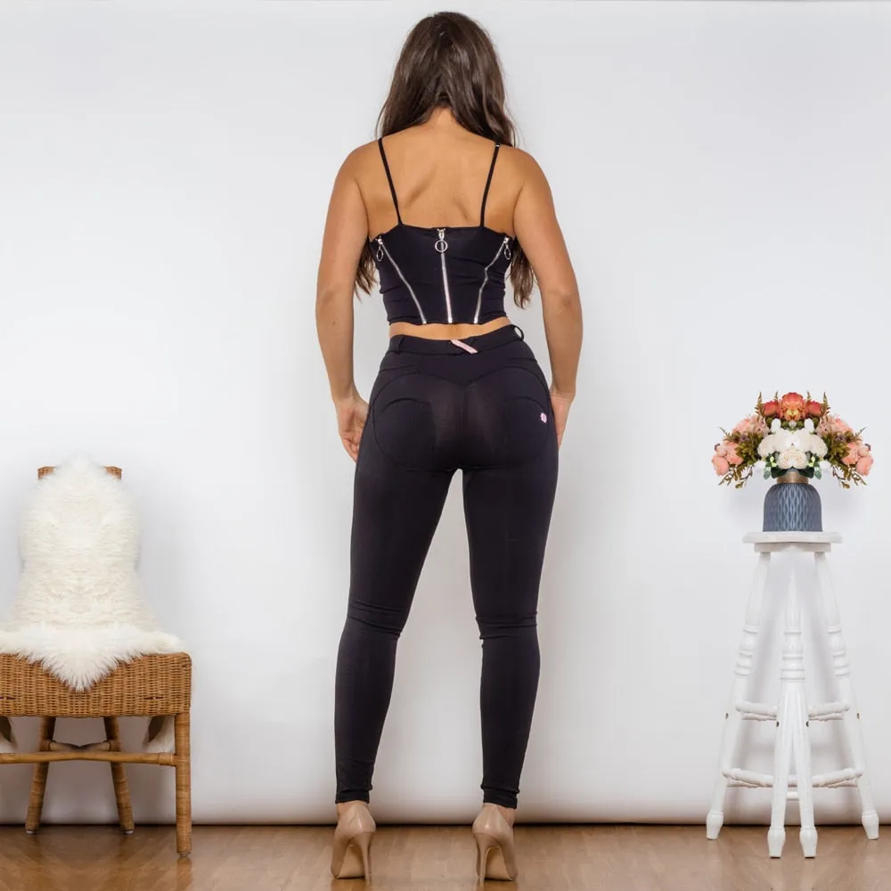 Body Shaper Set Black Cotton Zipper Push Up Top Middle Waist Quick Dry Butt Lift Leggings Pant Sets