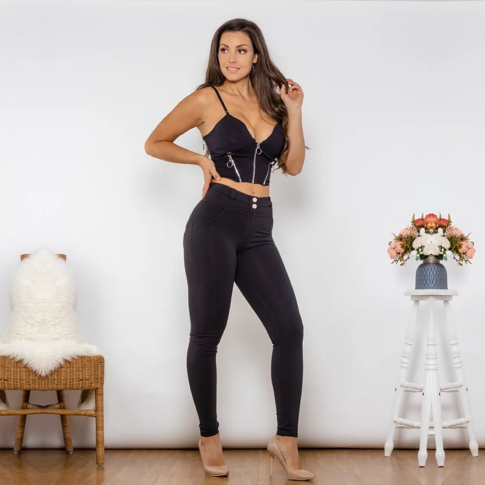 Body Shaper Set Black Cotton Zipper Push Up Top Middle Waist Quick Dry Butt Lift Leggings Pant Sets