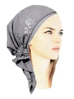 Boho Chic Gray Silver Fancy Lace Soft Cotton Head-scarf ShariRose Handmade (Silver gray - 371)