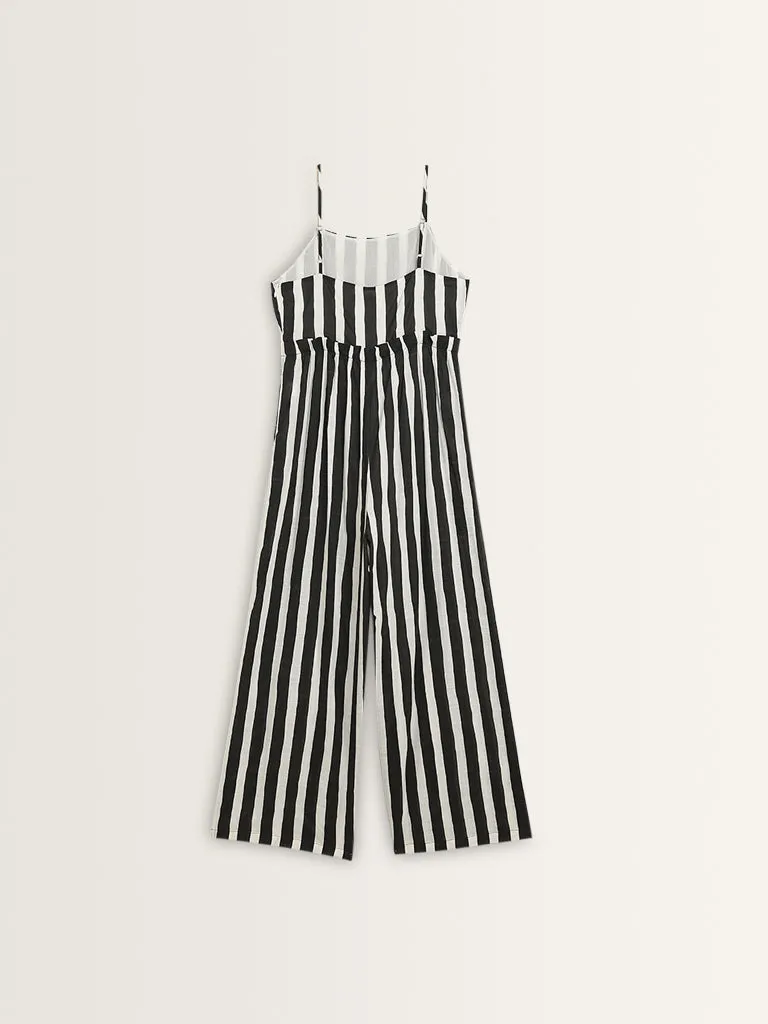 Bombay Paisley Black and White Striped Jumpsuit