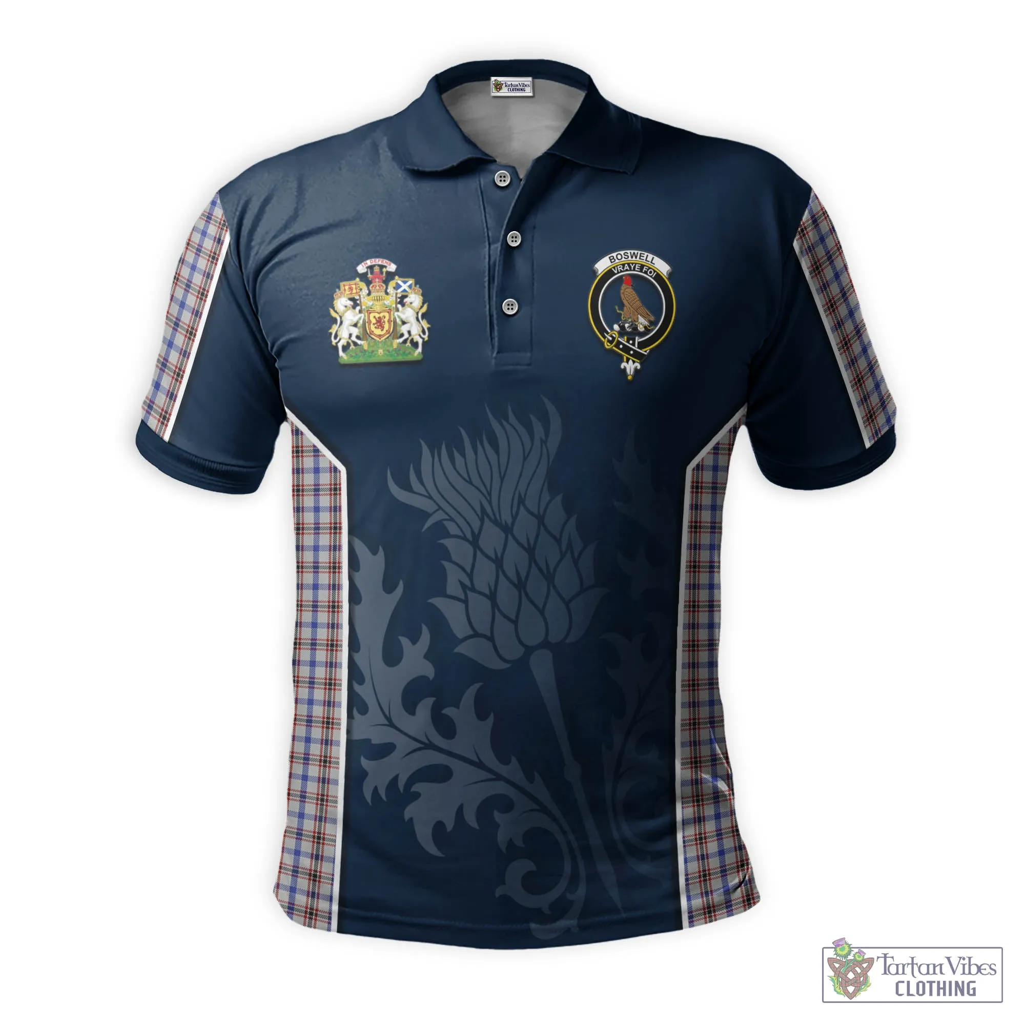 Boswell Tartan Men's Polo Shirt with Family Crest and Scottish Thistle Vibes Sport Style