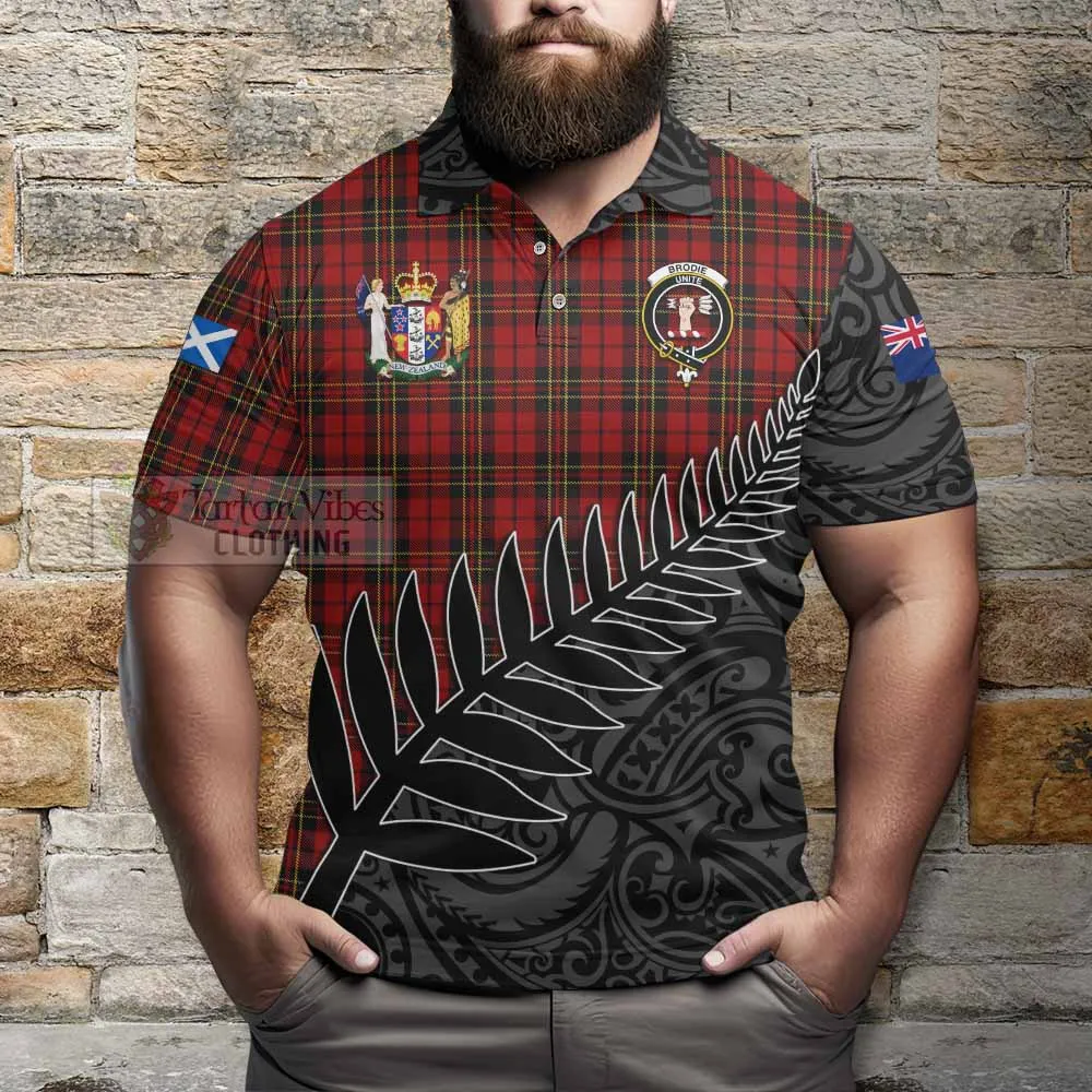 Brodie Crest Tartan Polo Shirt with New Zealand Silver Fern Half Style