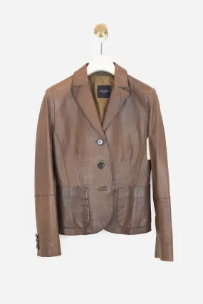 Brown Cropped Leather Collared Jacket  Leather