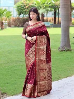 Brown Saree in Soft Silk with Three Colored Zari