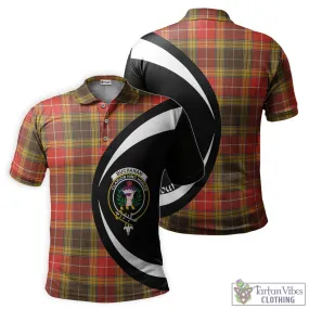 Buchanan Old Set Weathered Tartan Men's Polo Shirt with Family Crest Circle Style