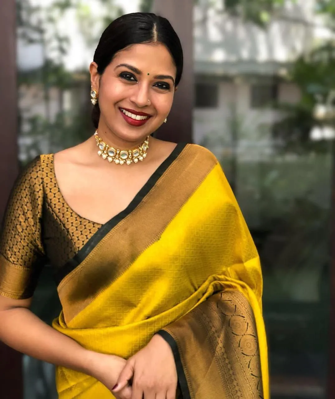 Bucolic Yellow Soft Silk Saree With Gossamer Blouse Piece