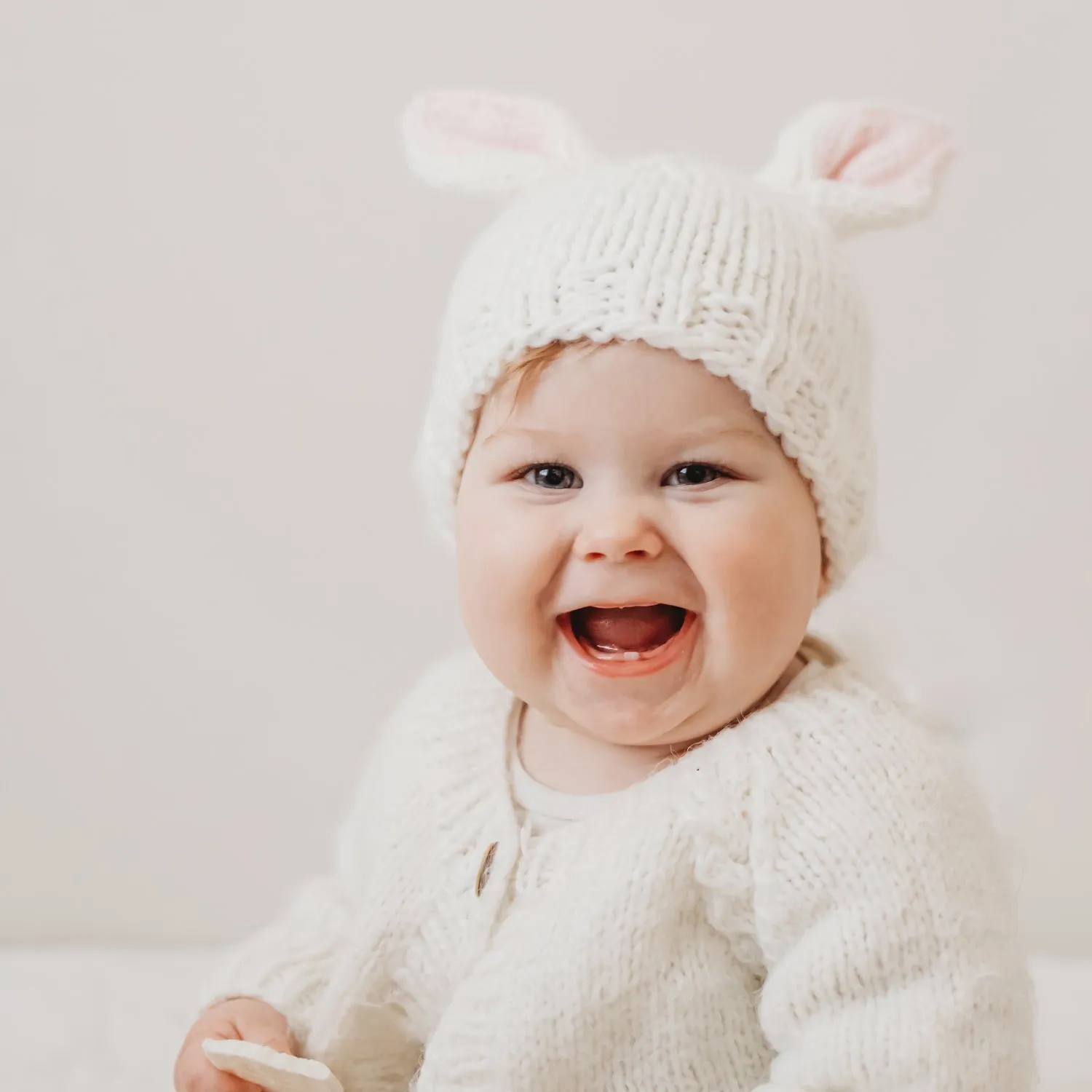 Bunny Ears White Beanie Hat