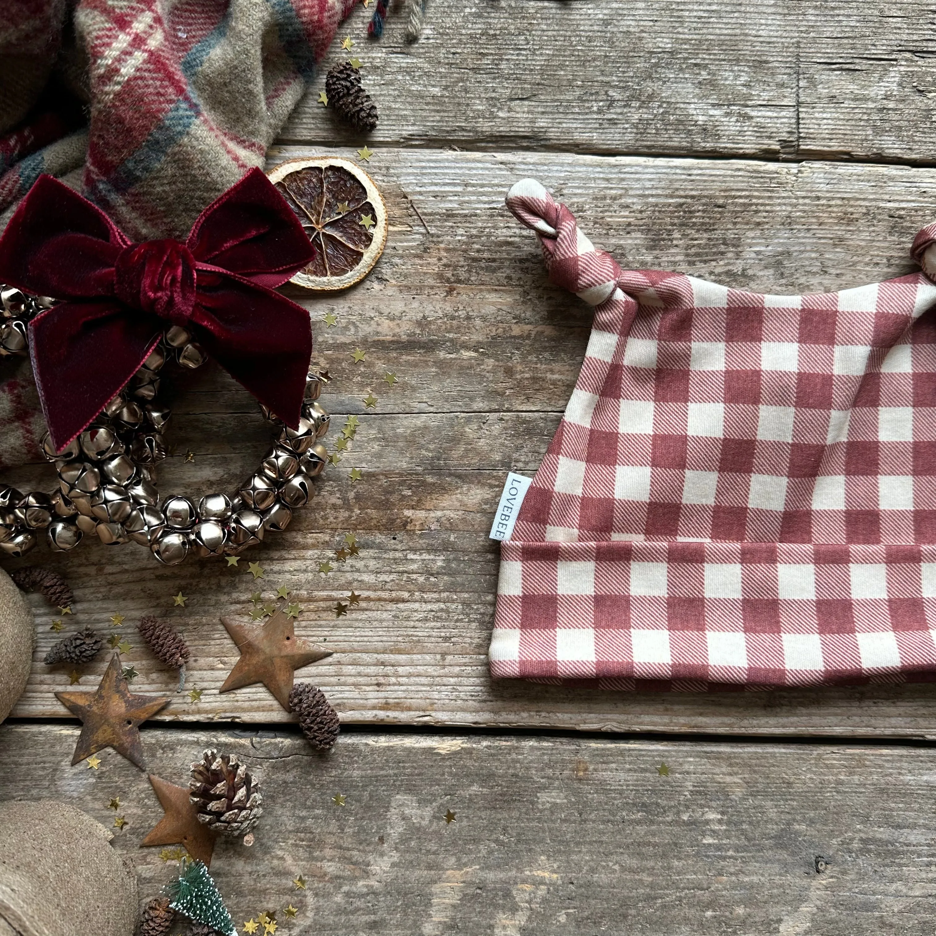 Burgundy Check Knotted Hats