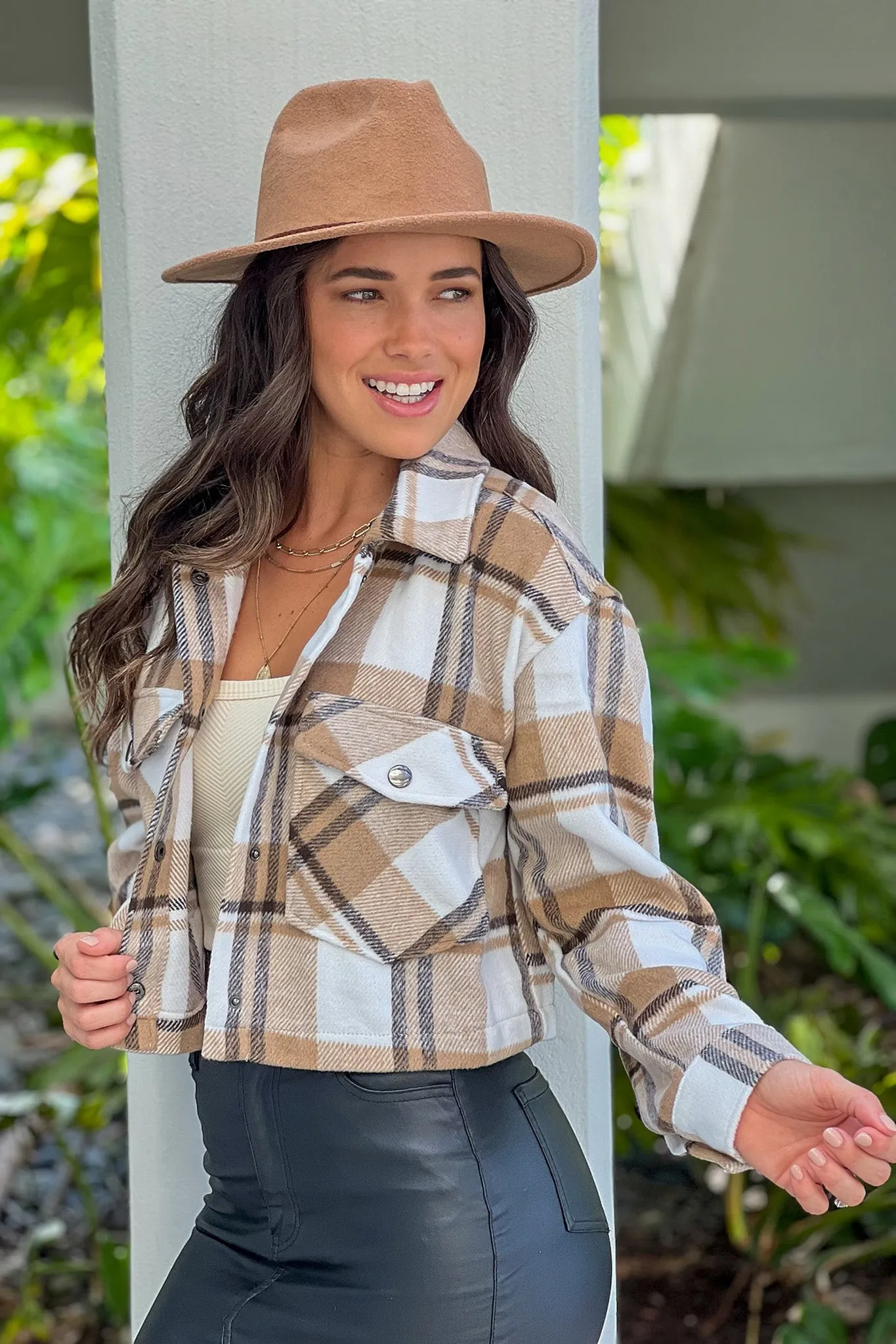 Camel Cropped Plaid Jacket