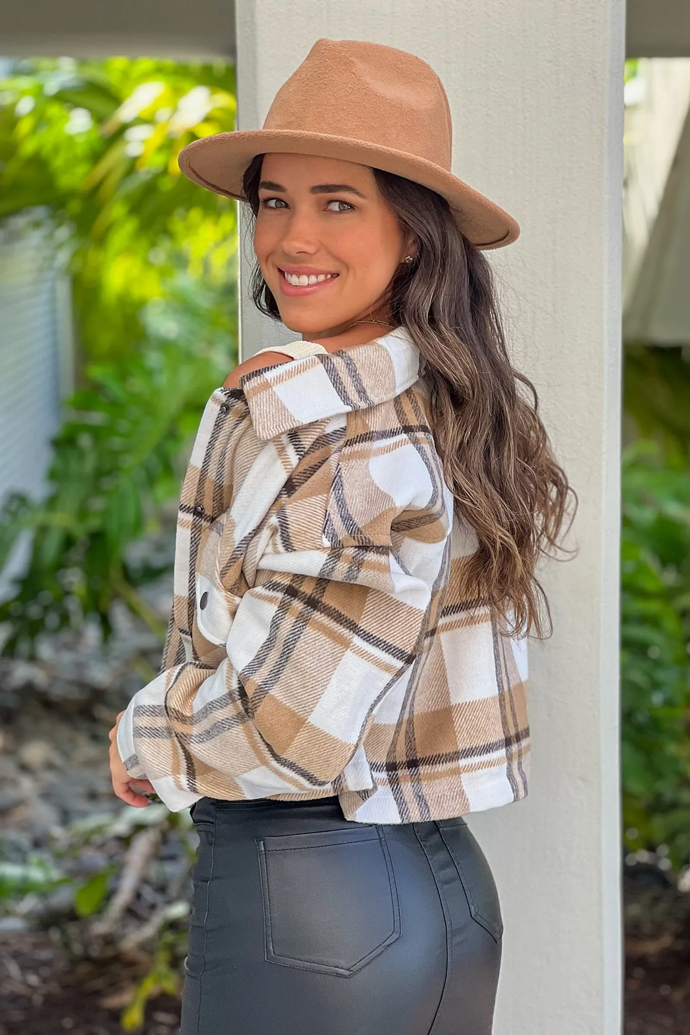 Camel Cropped Plaid Jacket