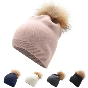 Cashmere Hat & Raccoon Fur Pom Pom