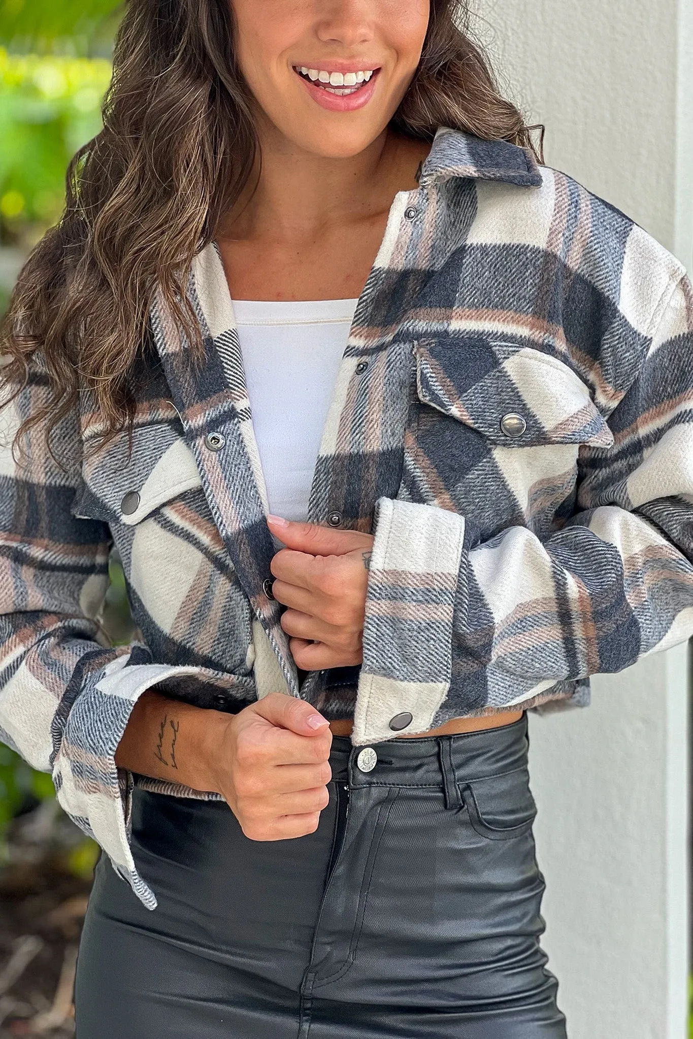 Charcoal Cropped Plaid Jacket