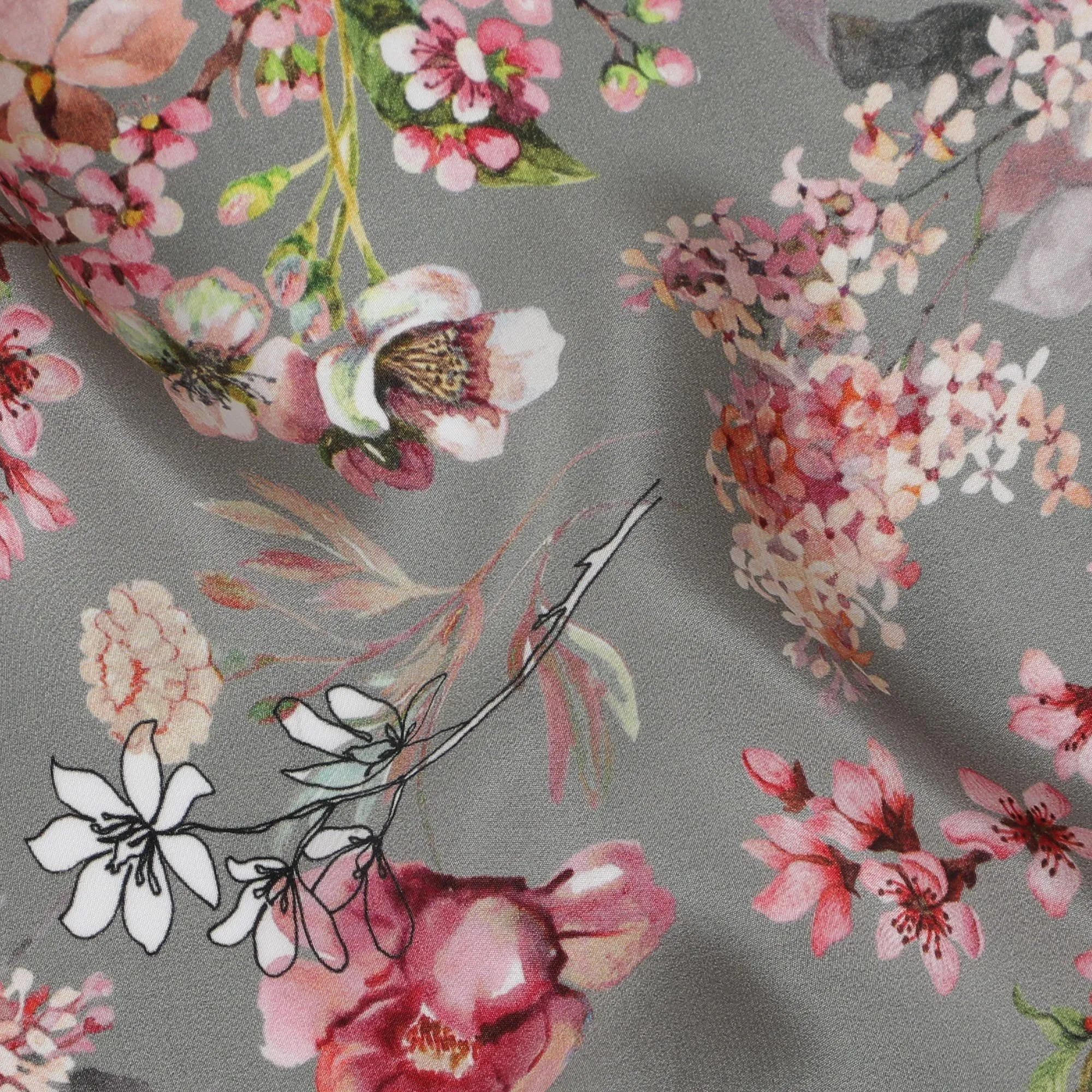 Cherry Blossom Whisper Viscose Fabric - Elegant Digital Print, Crafted in India, 110cm Wide-D18727