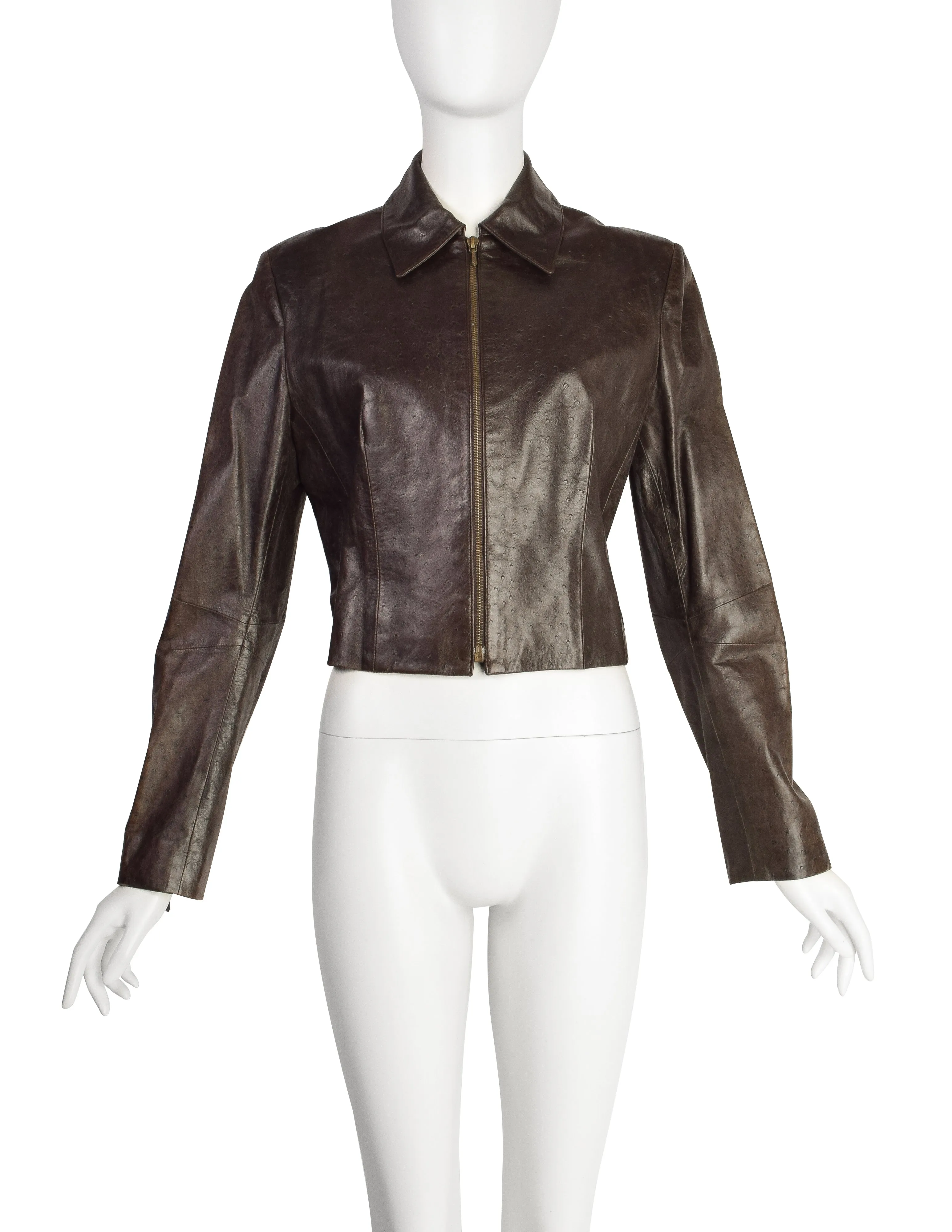 Christian Dior by John Galliano Vintage AW2000 'Fly Girls Collection' Brown Lambskin Leather Cropped Jacket