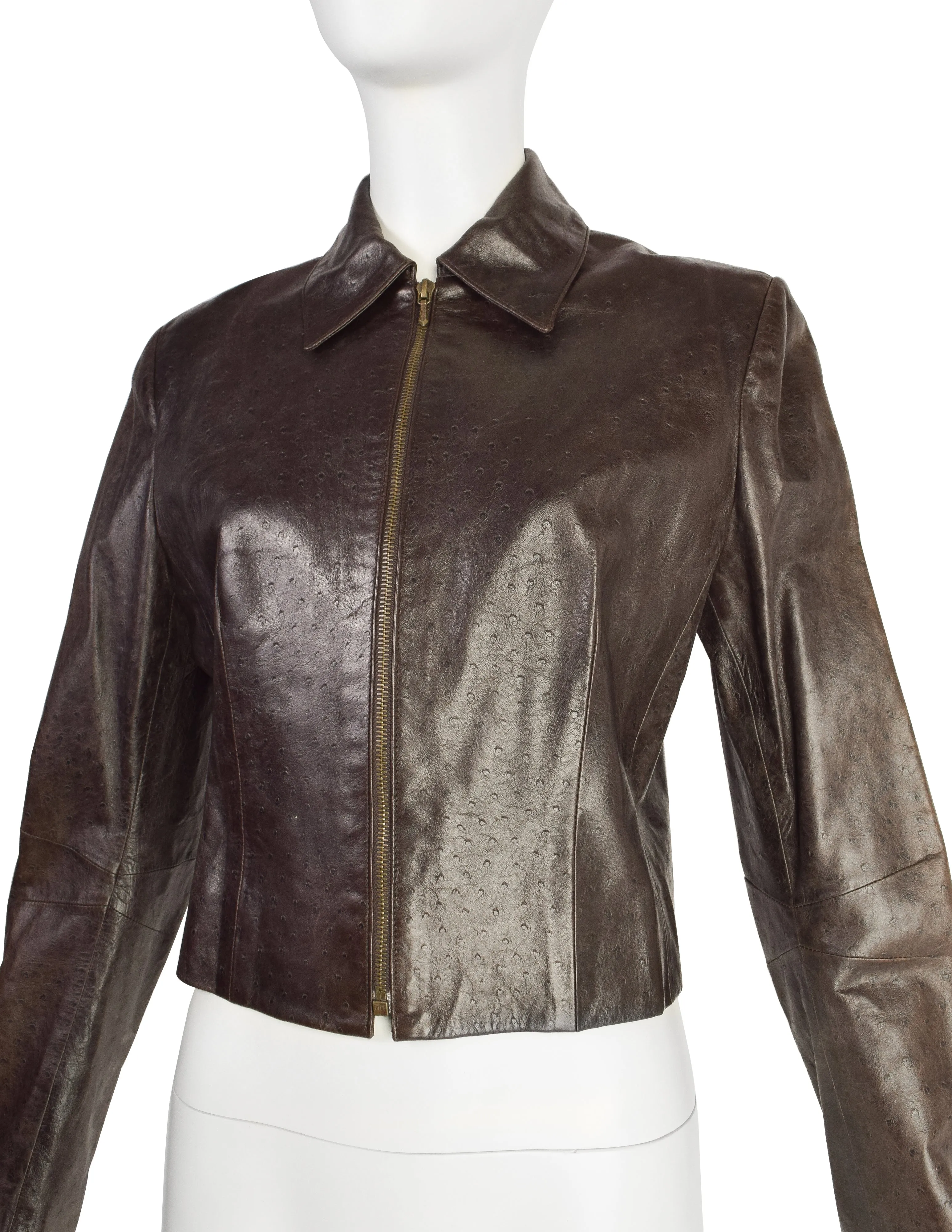 Christian Dior by John Galliano Vintage AW2000 'Fly Girls Collection' Brown Lambskin Leather Cropped Jacket