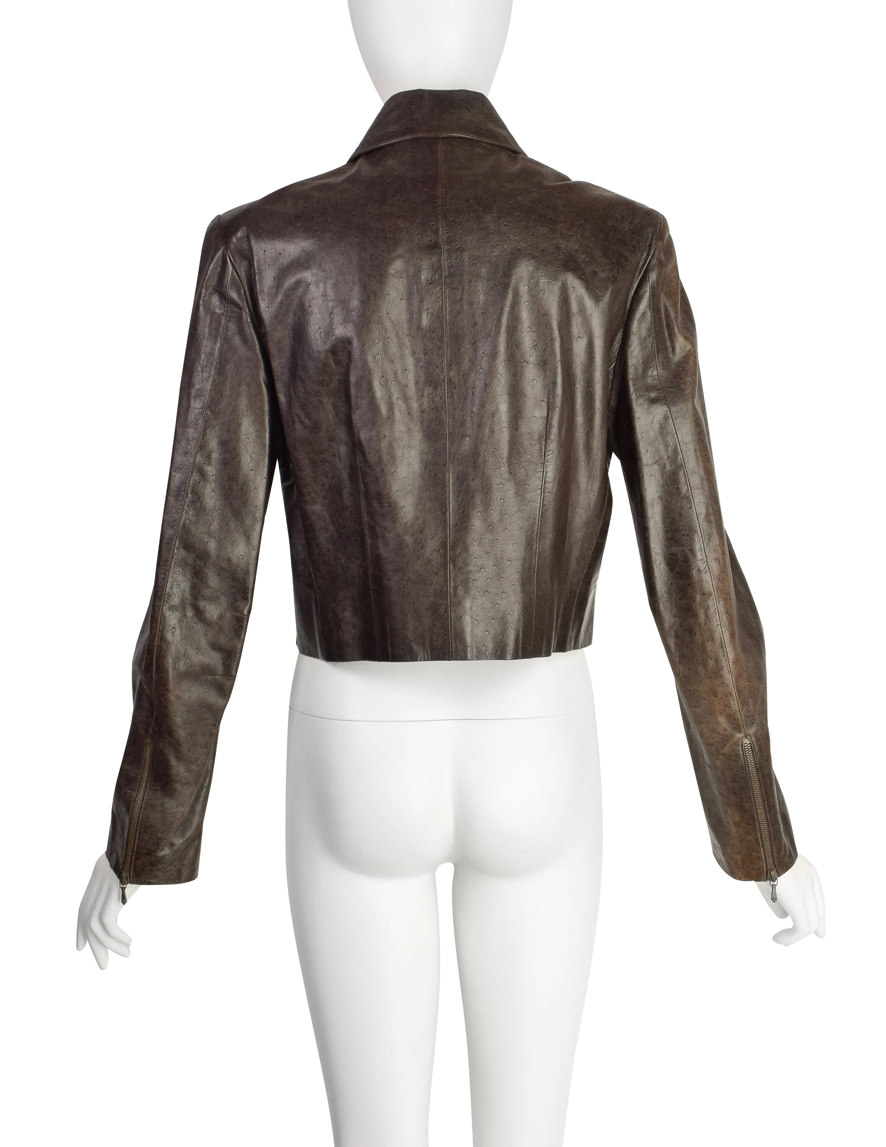 Christian Dior by John Galliano Vintage AW2000 'Fly Girls Collection' Brown Lambskin Leather Cropped Jacket