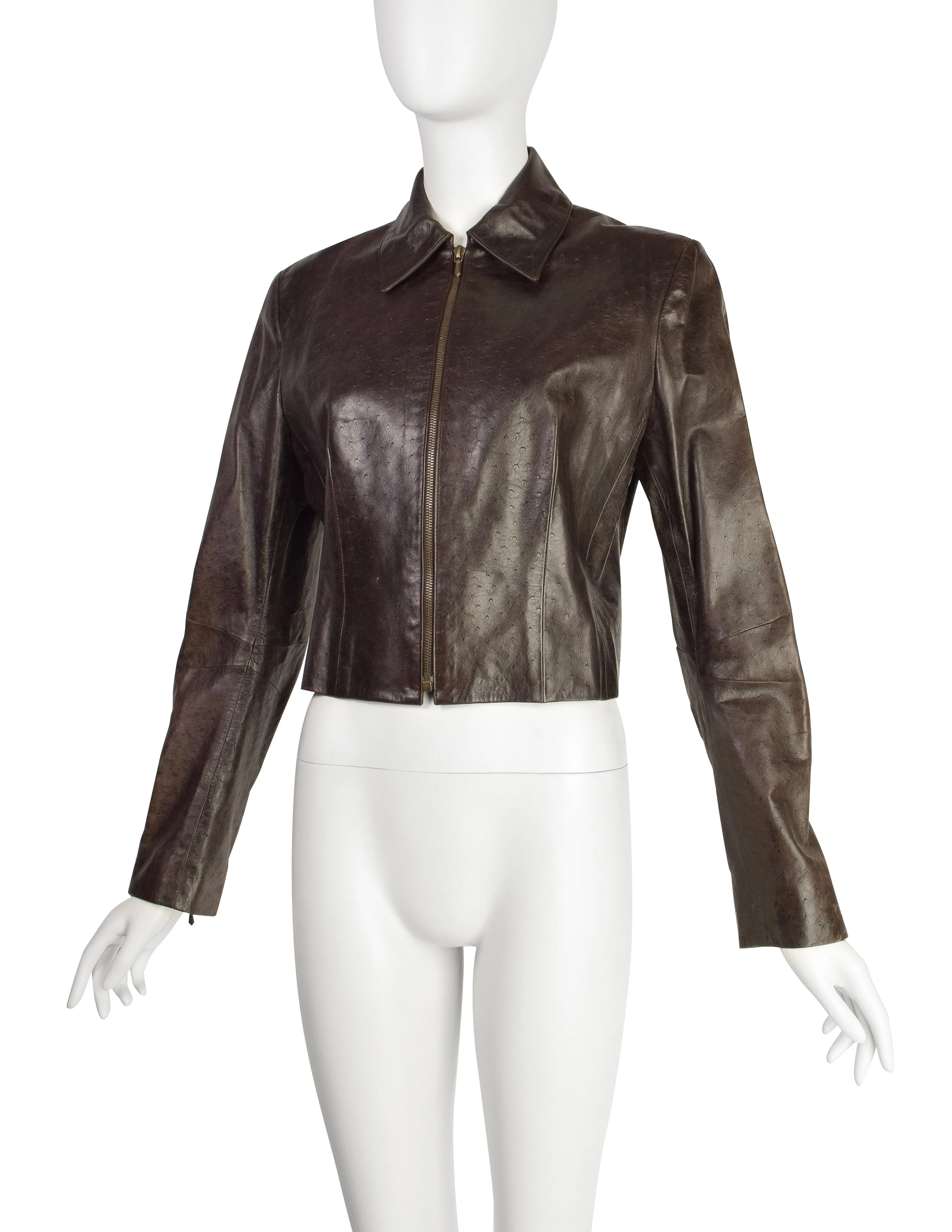 Christian Dior by John Galliano Vintage AW2000 'Fly Girls Collection' Brown Lambskin Leather Cropped Jacket