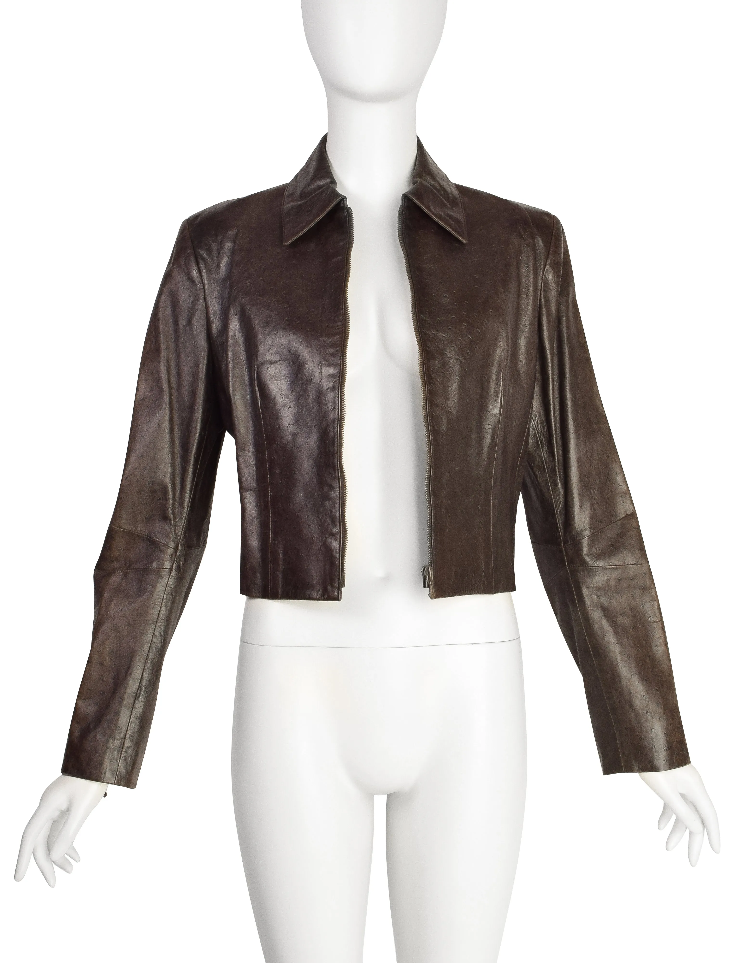 Christian Dior by John Galliano Vintage AW2000 'Fly Girls Collection' Brown Lambskin Leather Cropped Jacket