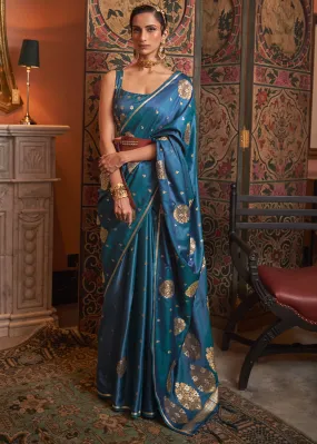 Cobalt Blue Copper Zari Woven Satin Silk Saree