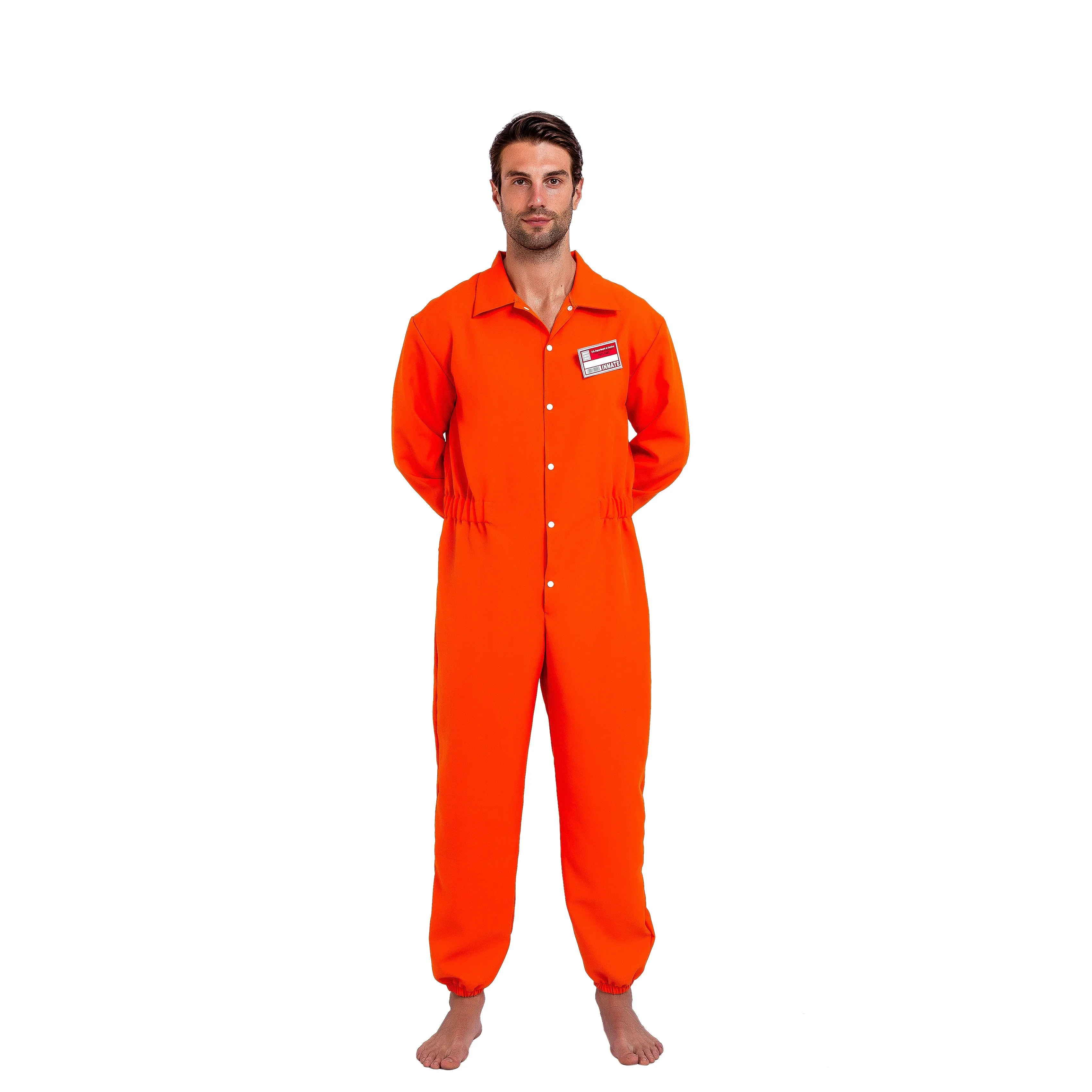 Cosplay Costume Prisoner Jumpsuit Orange Prison Escaped Inmate Jailbird Coverall Costume with Name Tag