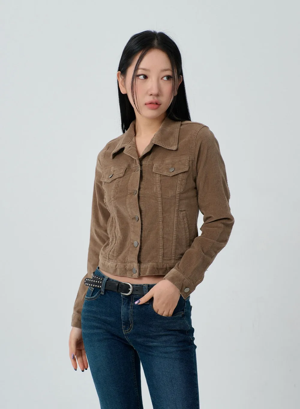 Cotton Blend Button Cropped Jacket CJ303