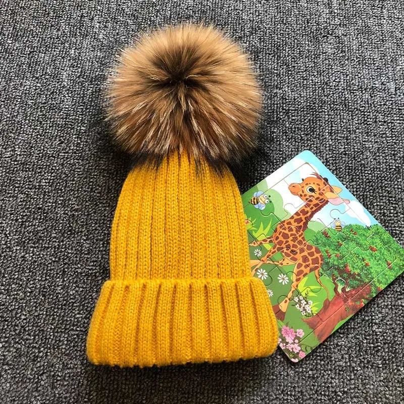 Cozy Fur Knit Pom Pom Outdoor Winter Beanie Hats