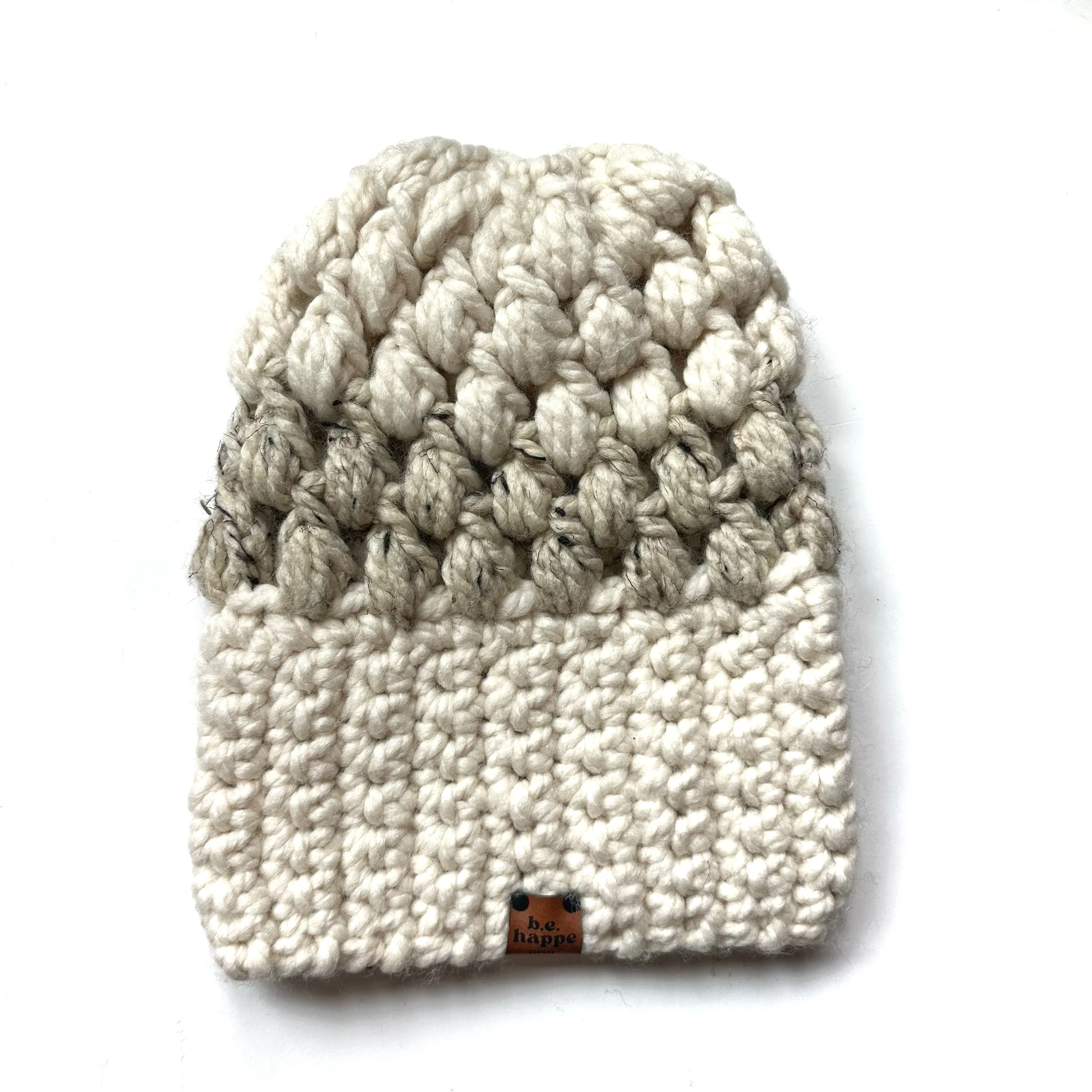 Crochet Puff Stitch Slouch Hat | Off White   Oatmeal