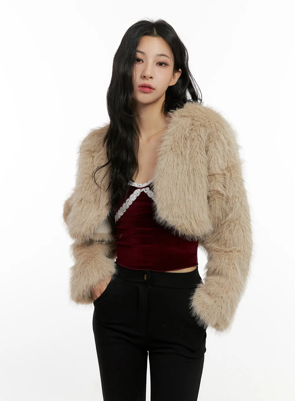 Cropped Faux Fur Jacket CN413