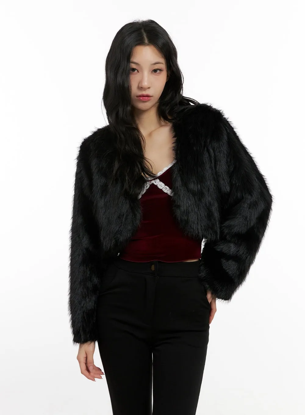 Cropped Faux Fur Jacket CN413